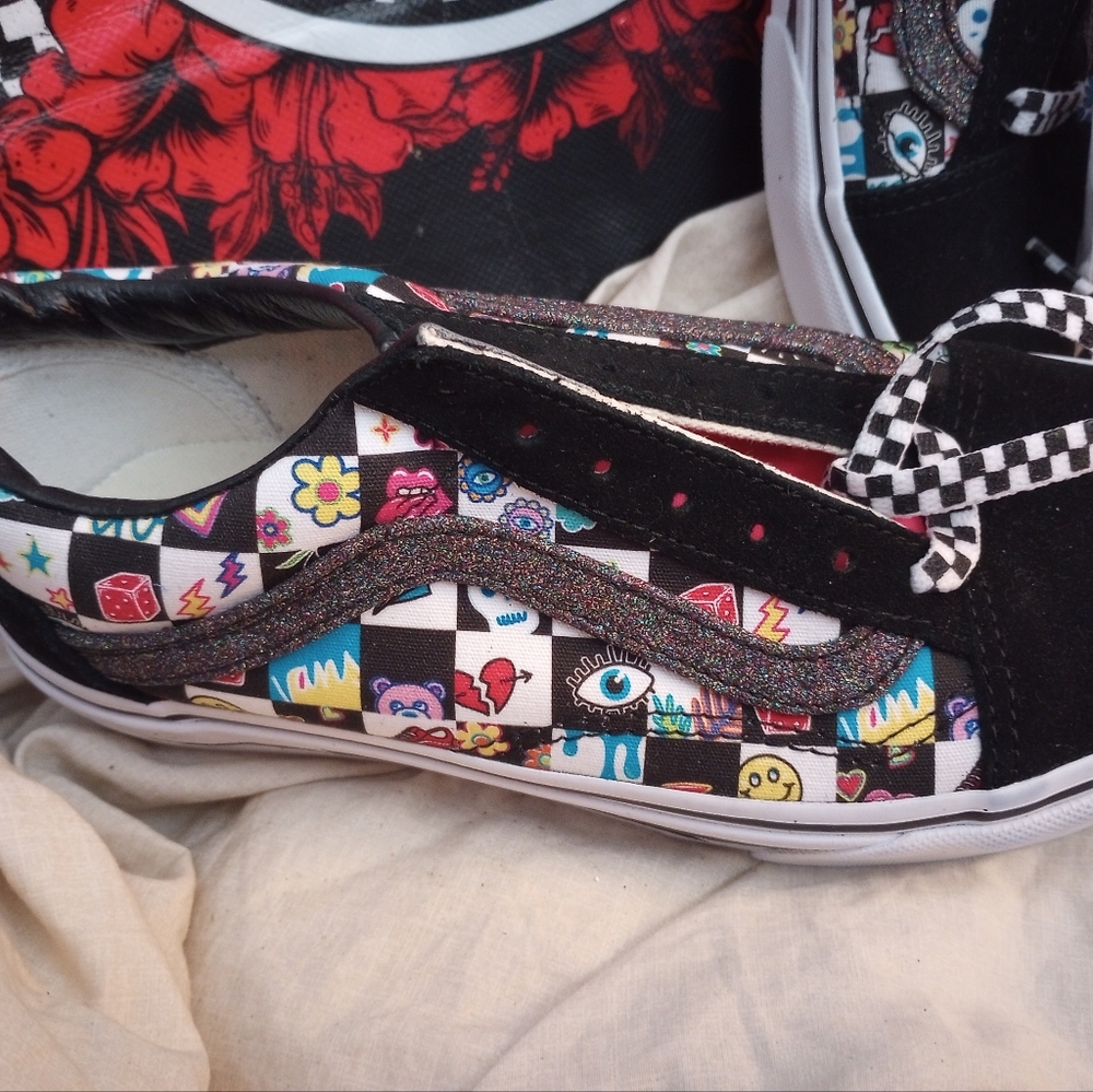 vans old school custom doodle check shoes NWT - Picture 2 of 5